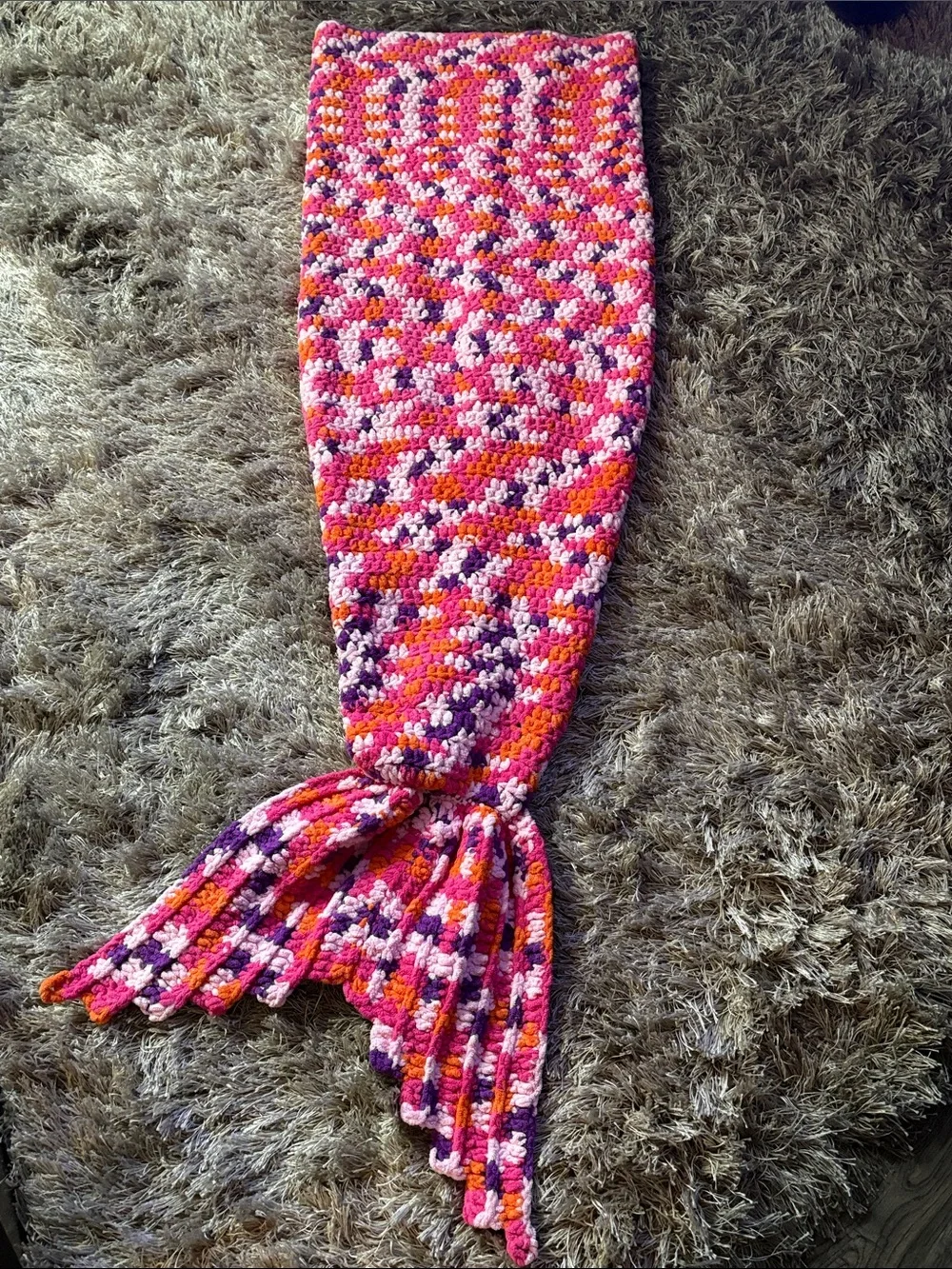 Mermaid Tail Blanket Pink Multicolor Crochet Very cozy and strong 43” x 17.5”